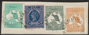 WESTERN AUSTRALIA 1913 QV AND KANGAROO MIXED FRANKING ON PIECE 