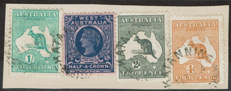 WESTERN AUSTRALIA 1913 QV AND KANGAROO MIXED FRANKING ON PIECE 