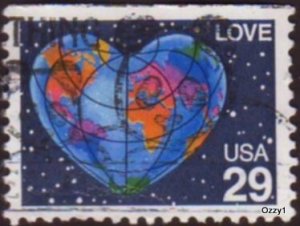 USA 1991 Sc#2536, SG#2573 29c Love Heart Globes USED-VG-NH.