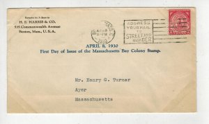 1930 MASSACHUSETTS BAY COLONY STAMP FDC 682-5 H E HARRIS BOSTON MA C