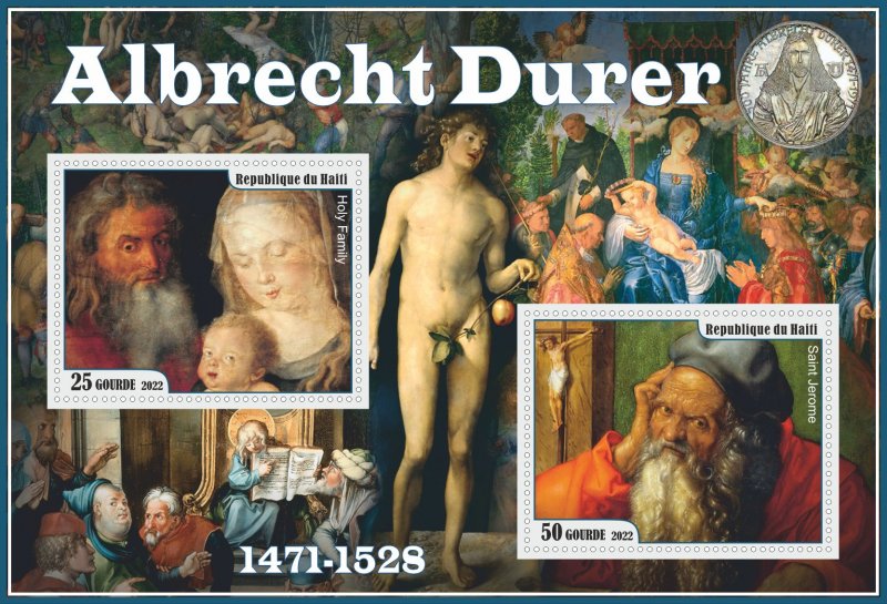 Stamps. Art. Painting Albercht Durer  2022 year Haiti 1+1 sheet perforated