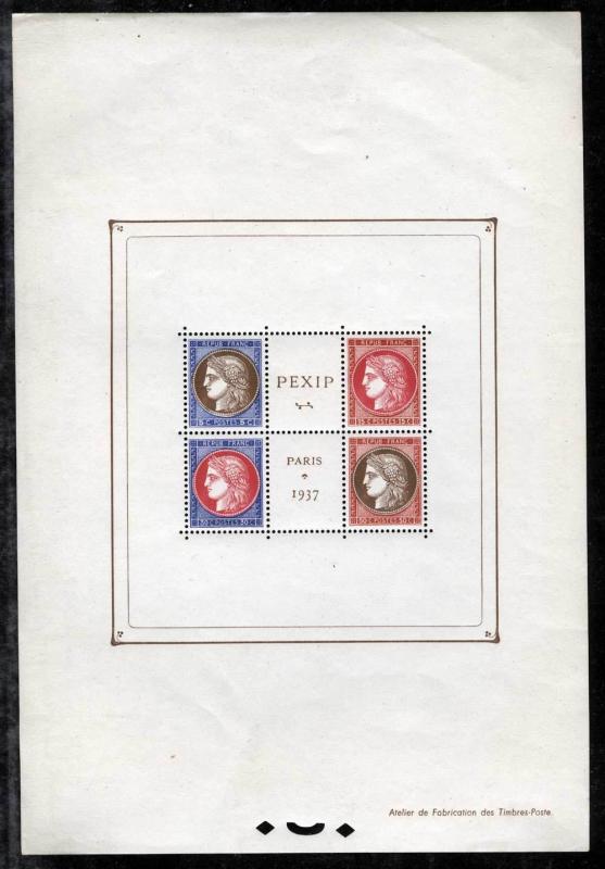 France 329 MNH Original Gum VF 1939 PEXIP Souvenir Sheet