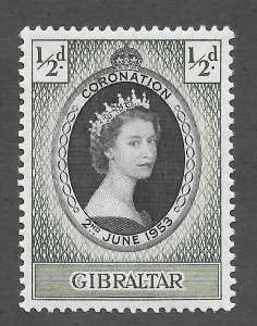 Gibraltar Scott 131 Unused HOG - 1953 Coronation Issue - SCV $0.50