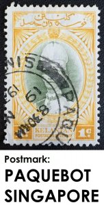 MALAYA KELANTAN 1937-40 1c SG#40 Postmark PAQUEBOT SINGAPORE M2827