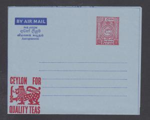 Ceylon H&G FG26, mint. 1969 50c Coat-of-Arms aerogramme, Quality Teas imprint