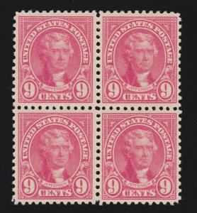 US 561 9c Jefferson Mint Block of 4 VF OG NH SCV $100