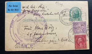 1929 New York USA LZ127 Graf Zeppelin Stationery Postcard cover FFC To Germany