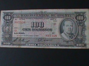 ​BOLIVIA-1945-CENTRAL BANK $100 BOLIVIANOS.CIRULATED NOTE-VF-79 YEARS OLD LAS