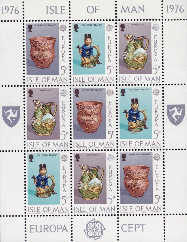 Isle of Man 1976 Europa Mini-Sheets of 9.complete  Handicrafts Art VF/NH/(**)