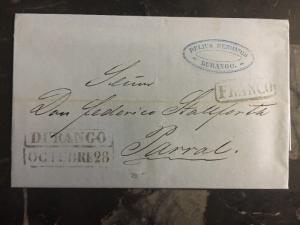 1862 Durango Mexico Stampless Letter sheet Cover To Parral Chihuahua