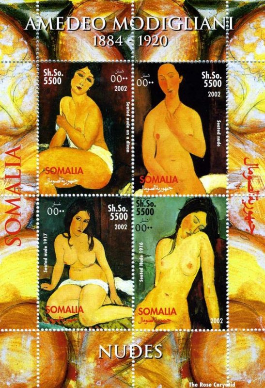 Somalia 2002 Amedeo Modigliani Nudes Paintings 4v Mint S/S. (#09)