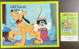 Grenada Disney 50th Anniversary of Pluto s/s  5 x 4 inches plus 1 stamp