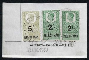 Isle of Man KGVI One Pound 5/- and 2 x 2/- Key Plate Type Revenues CDS on Piece