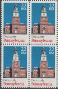 1987 Pennsylvania Constitution Block of 4 22c Postage Stamps, Sc# 2337, MNH, OG