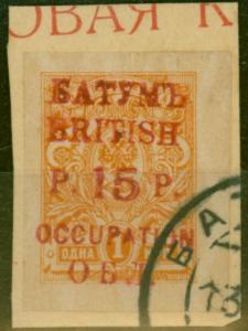 Batum 1919 15R on 1K Orange SG20 Fine Used on Piece 