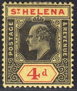 1908-11 ST. HELENA KEVII 4d BLACK & RED/YELLOW (SG# 66) MH VF