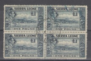 Sierra Leone 1938 King George VI & Freetown Harbor Scott # 185 Used (Block of 4)