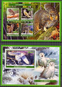 Burkina Faso 2019 Birds Owls Sheet + S/S MNH