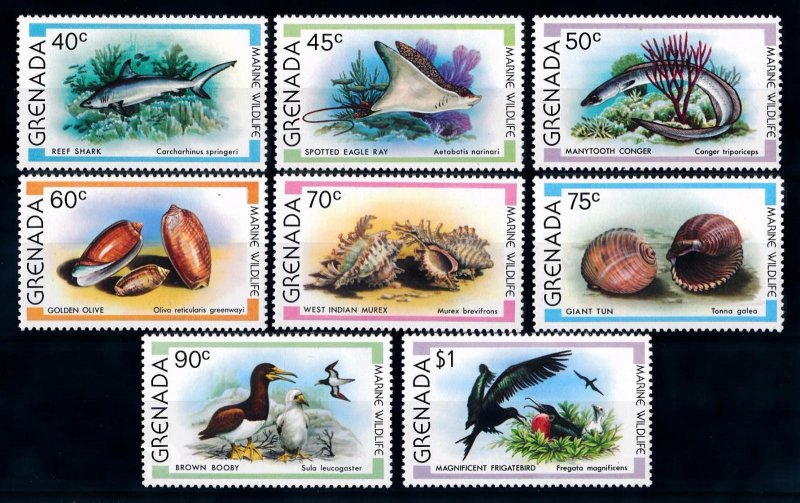 [64635] Grenada 1979 Marine life fish shark sea snails Birds  MLH