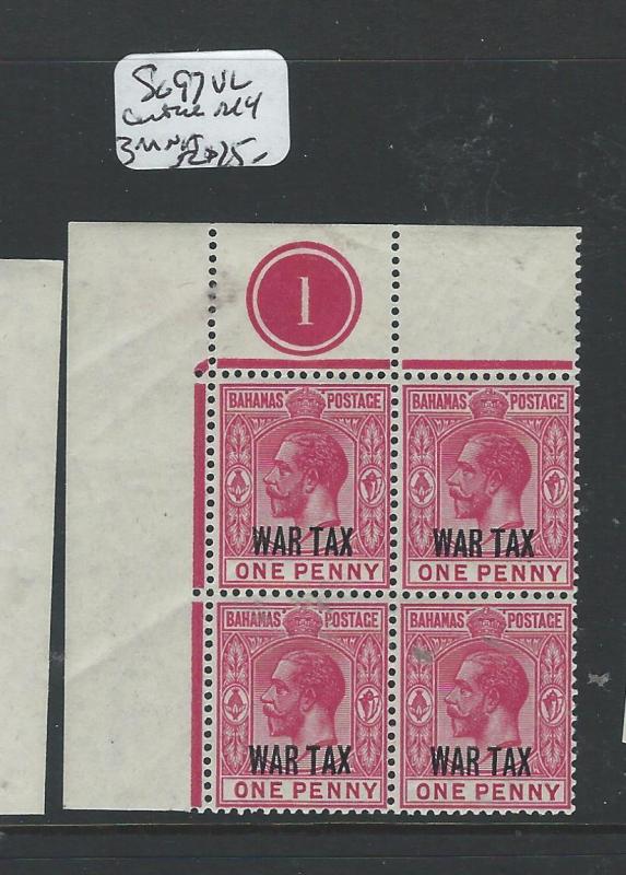 BAHAMAS (P2407B) KGV 1D SG97 WAR TAX   CONTROL BL OF 4  , 3  MNH