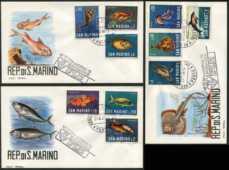 San Marino #643-652 Sea Life Fish Marine FDC 1966 First Day Cover