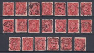Canada Sc 197 3c KGV Medallion, 20 stamps with different central SON CDS cancels