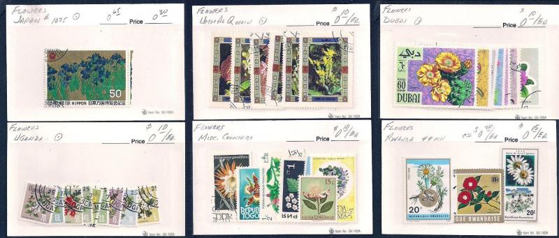 WORLDWIDE Topical Flowers (100) Different Sets Mint & Used