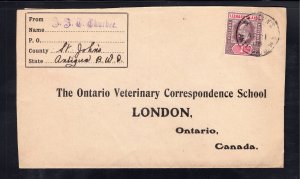 Antigua 1906 St. John's to Ontario franked Leeward Is. 1p Edward VII, Sc...