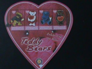 MICROESIA- CENTENARY OF FAMOUS LOVERLY TEDDY BEARS-LOVE SHAPE-MNH-S/S VF