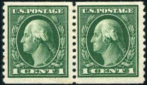 1914 US Stamp #443 A140 1c Mint Original Gum Coil Pair Catalogue Value $105