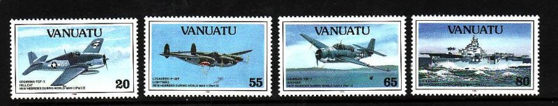 Vanuatu-Sc#590-3-Unused NH set-WWII-Planes-Ships-1993-please note there is a  sp