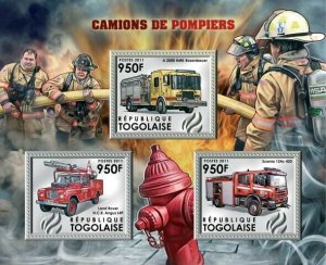 Togo 2011 MNH - Fire Trucks (A.2000 HME, Land Rover HCB, Scania 124c-420).