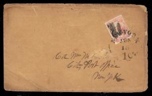 POSTAL HISTORY SCOTT #136L9 1849 SWARTS DISPATCH TIED TO NEW YORK COVER PF CERT 