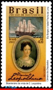 3367 BRAZIL 2017 D.LEOPOLDINA, RELATIONS AUSTRIA, INDEPENDENCE, SHIPS, SHEET MNH