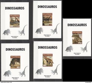 Lx473 Imperf 2016 Mozambique Animals Dinosaurs Uv Cardboard 5Bl Mnh