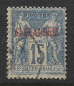 French Alexandrie-Scott 7-Overprint Nav & Commerce-1899- Used -Single  15c Stamp