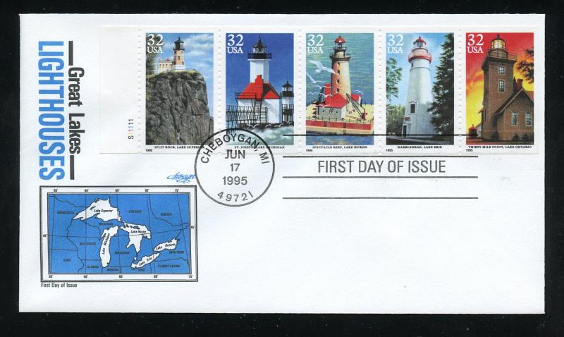 US 2973a Great Lakes Lighthouses Booklet pane 5 PB UA ArtMaster FDC