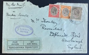 1934 Tanga Tanganyika Airmail Cover To England Feeder Service