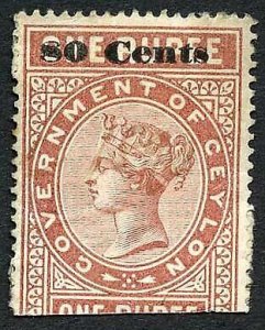 Ceylon Telegraph SGT92 80c on 1r Red-brown Type 87 Cat 11 only 4000 printed