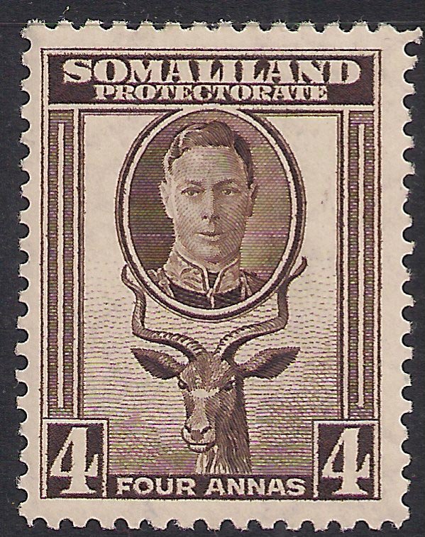 Somaliland 1942 KGV1 4 Annas Sepia MM SG 109 ( K578 )