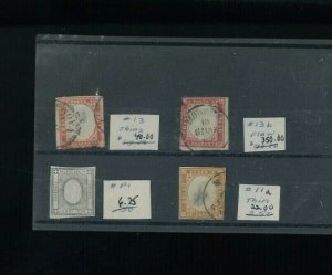 Sardinia (Italy) 11a, 13, 13b Used & P1 (MH) with Faults (thins). Net 100.00