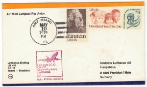 United States 1979 Cover Stamps First Flight Miami Frankfurt Germany Lufthansa
