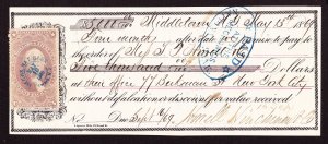 Promissory Note, $2.50 Inland Exchange R84c for  $5000,1869, Blue handstamp