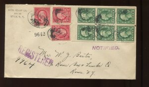 498e Booklet Pane Used on 1924 Registered Stamp Dealer Cover Utica to Rome NY