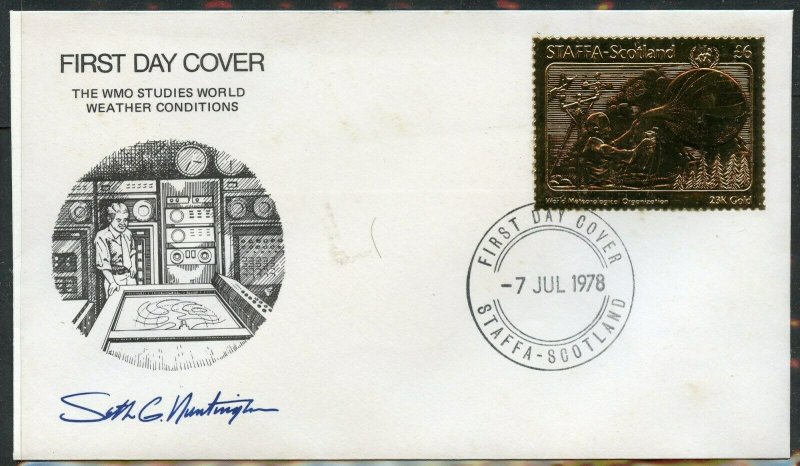 STAFFA SCOTLAND WORLD METEROLOGICAL ORGANIZATION  23kt GOLD FOIL STAMP ON FDC 