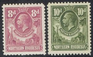 NORTHERN RHODESIA 1925 KGV GIRAFFE AND ELEPHANTS 8D AND 10D 