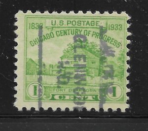 IN Precancel: Glenwood 703; Better Type CV $1; 1c 1933 Chicago Commem #728