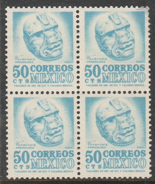 MEXICO 881, 50¢ 1950 Def 4th Issue Fluorescent unglazed. MNH BLK 4. VF. (326)