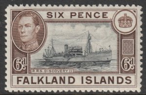 Falkland Islands Scott 89 - SG155, 1938 George VI 6d Brown MH*