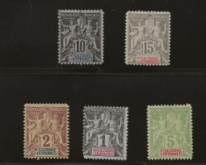 New Caledonia 5 different 40//48 Yv 41//61 MH F-VF 1892-1900 SCV $34.25